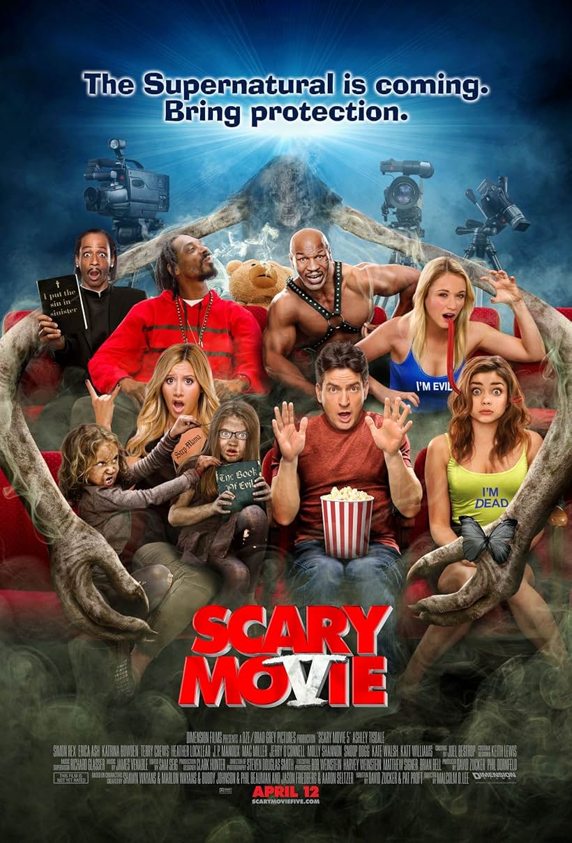 Charlie Sheen, Snoop Dogg, Mike Tyson, Sarah Hyland, Ashley Tisdale, Katt Williams, and Katrina Bowden in Scary Movie 5 (2013)