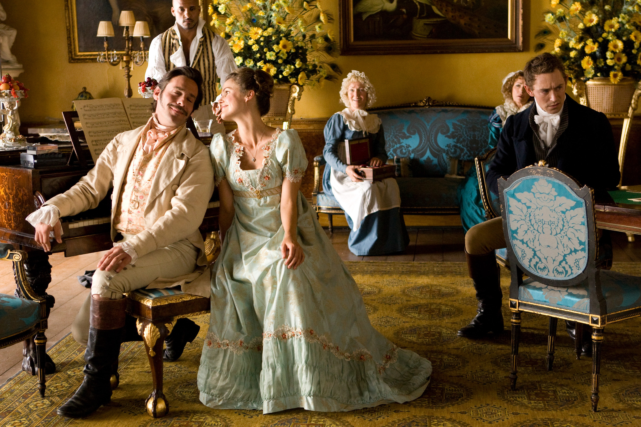 Keri Russell, Jane Seymour, James Callis, JJ Feild, and Ricky Whittle in Austenland (2013)