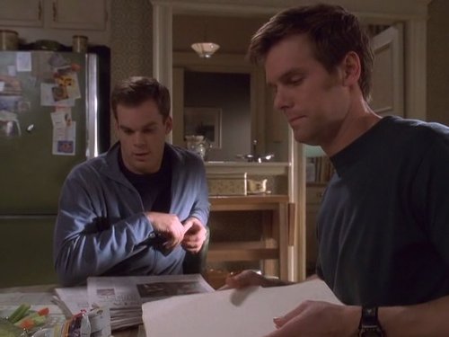 Michael C. Hall and Peter Krause in Six Feet Under (2001)