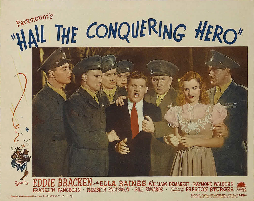 Eddie Bracken, James Damore, William Demarest, Jimmie Dundee, Bill Edwards, Ella Raines, and Freddie Steele in Hail the Conquering Hero (1944)