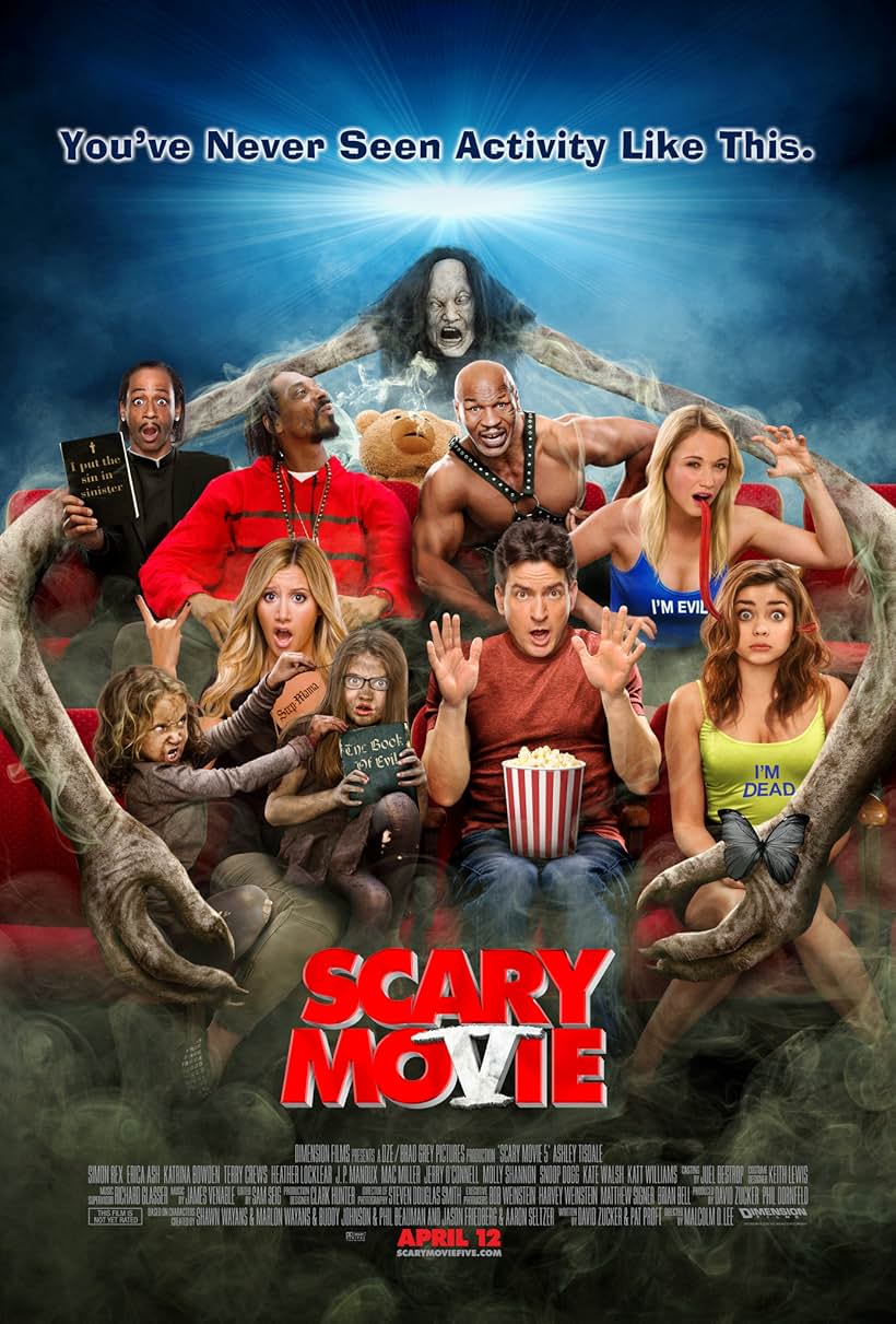 Charlie Sheen, Snoop Dogg, Mike Tyson, Sarah Hyland, Ashley Tisdale, Katt Williams, and Katrina Bowden in Scary Movie 5 (2013)