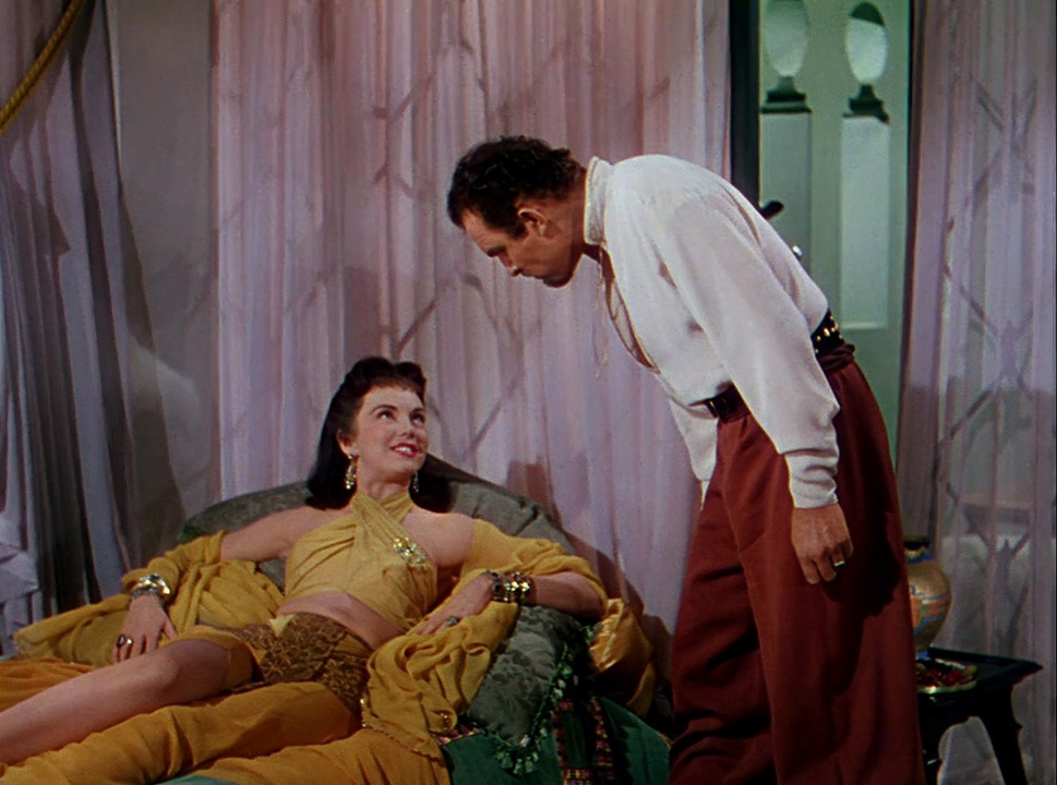 Gene Evans and Kathleen Hughes in The Golden Blade (1953)