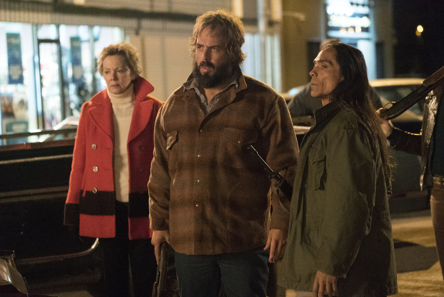 Jean Smart, Zahn McClarnon, and Angus Sampson in Fargo (2014)