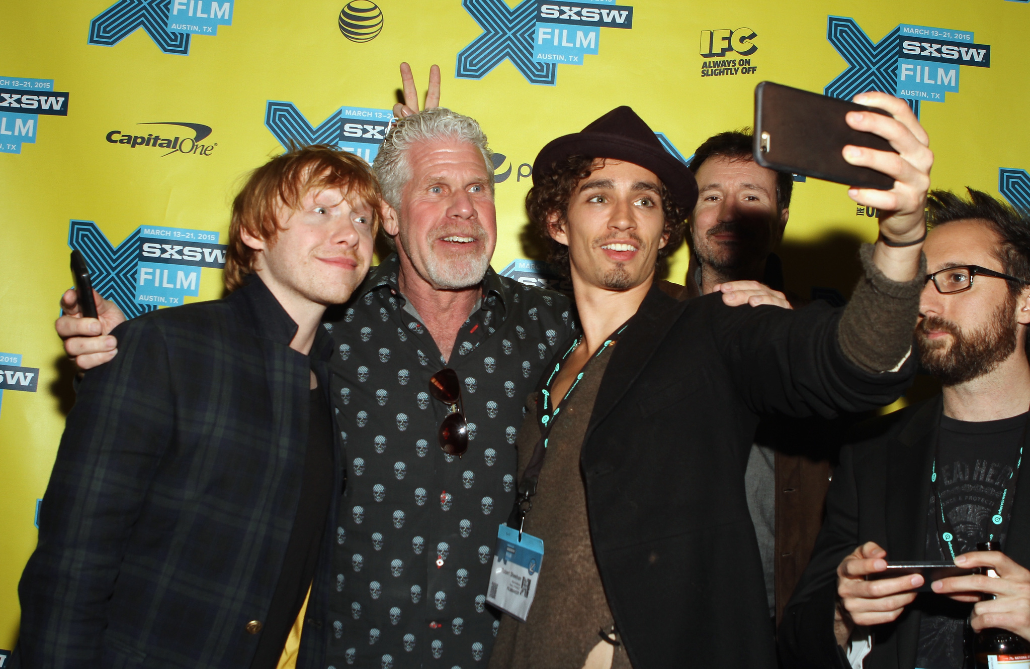 Ron Perlman, Rupert Grint, Antoine Bardou-Jacquet, Robert Sheehan, and Dean Craig at an event for Moonwalkers (2015)