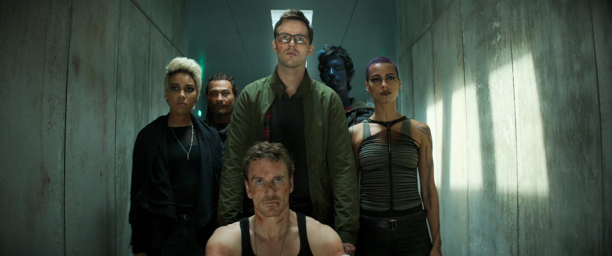 Nicholas Hoult, Michael Fassbender, Andrew Stehlin, Kodi Smit-McPhee, Alexandra Shipp, and Kota Eberhardt in X-Men: Dark Phoenix (2019)