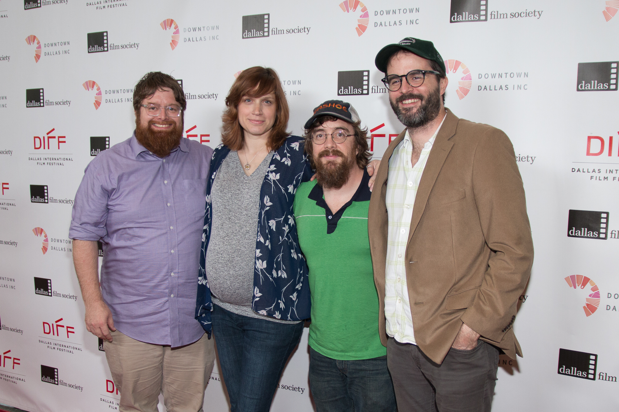 Macon Blair, John Merriman, Jason Newman, and Lee Eddy at an event for Mustang Island (2017)