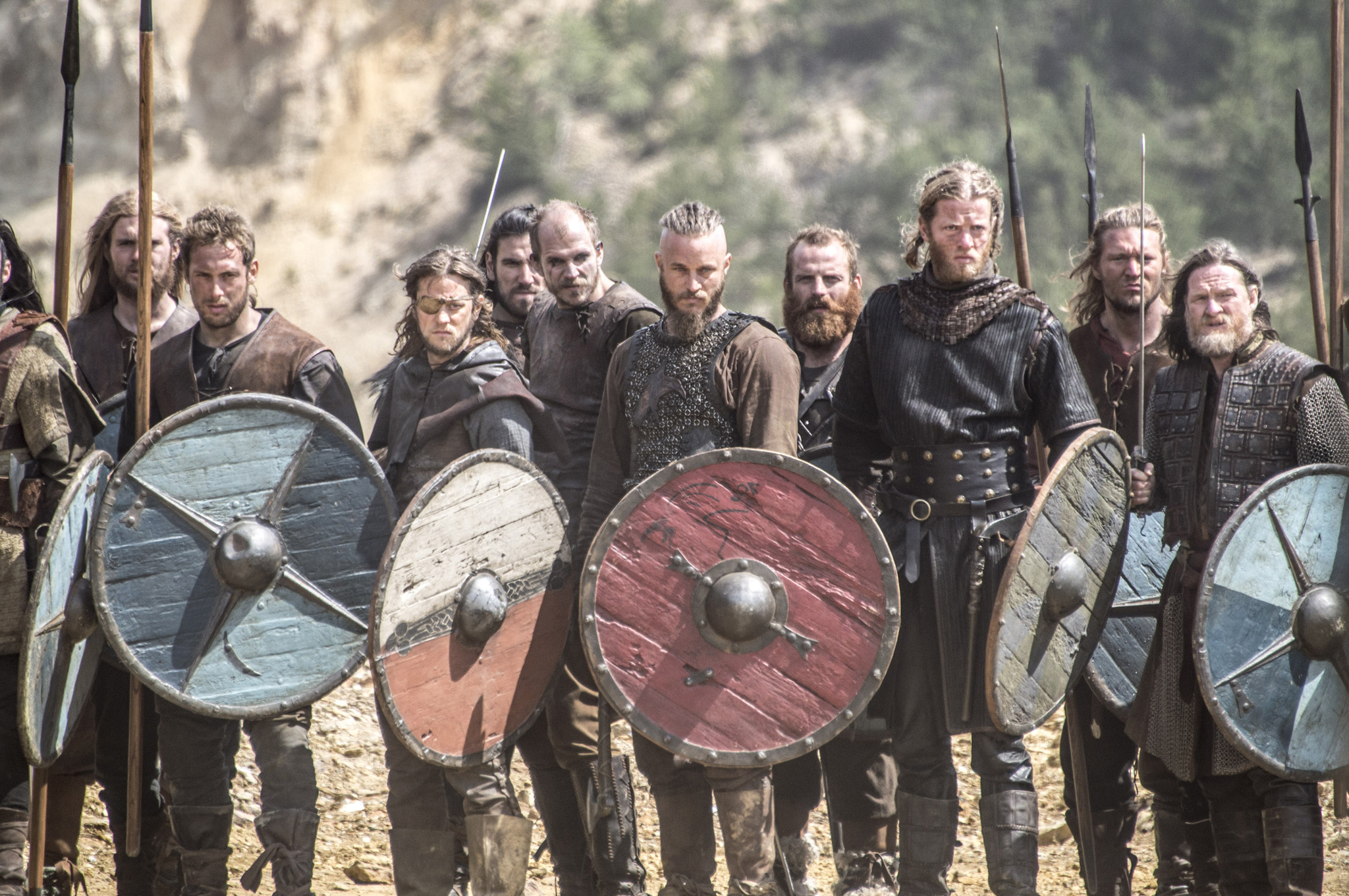 Donal Logue, Gustaf Skarsgård, Travis Fimmel, Tadhg Murphy, and Jefferson Hall in Vikings (2013)