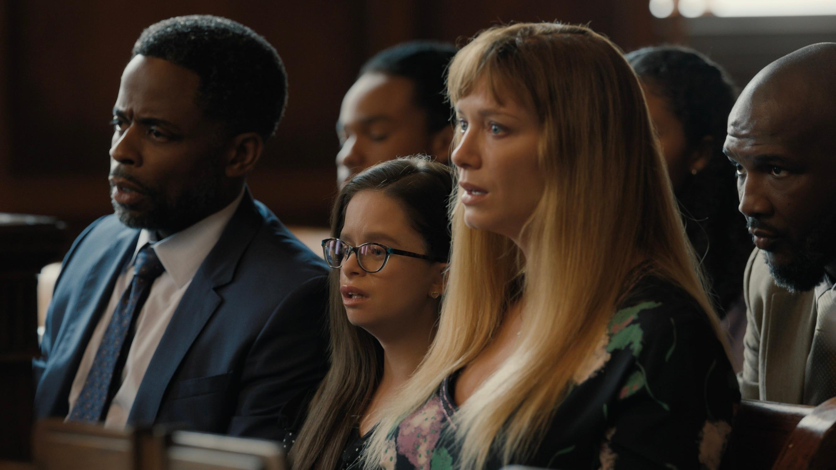 Christina Hendricks, Dulé Hill, Imogen Reid, and Jerod Haynes in Good American Family (2025)