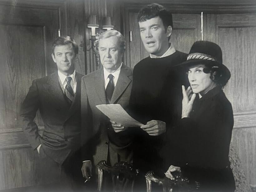 Kim Hunter, Jim Hutton, Ray Milland, and Monte Markham in Ellery Queen (1975)