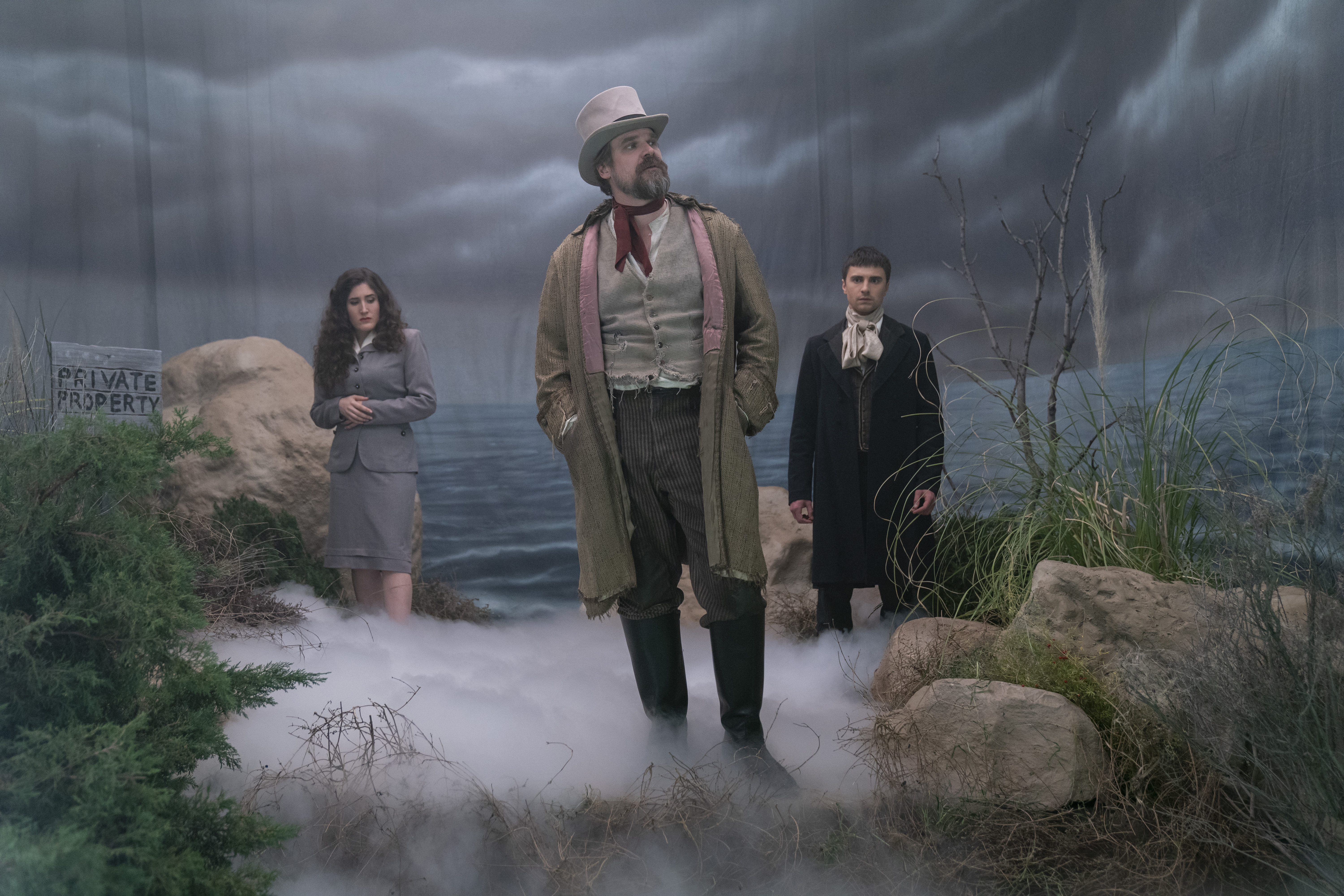 David Harbour, Kate Berlant, and Alex Ozerov-Meyer in Frankenstein's Monster's Monster, Frankenstein (2019)