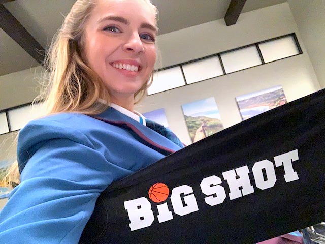 Darcy Rose Byrnes on the set of BIG SHOT (Disney Plus)