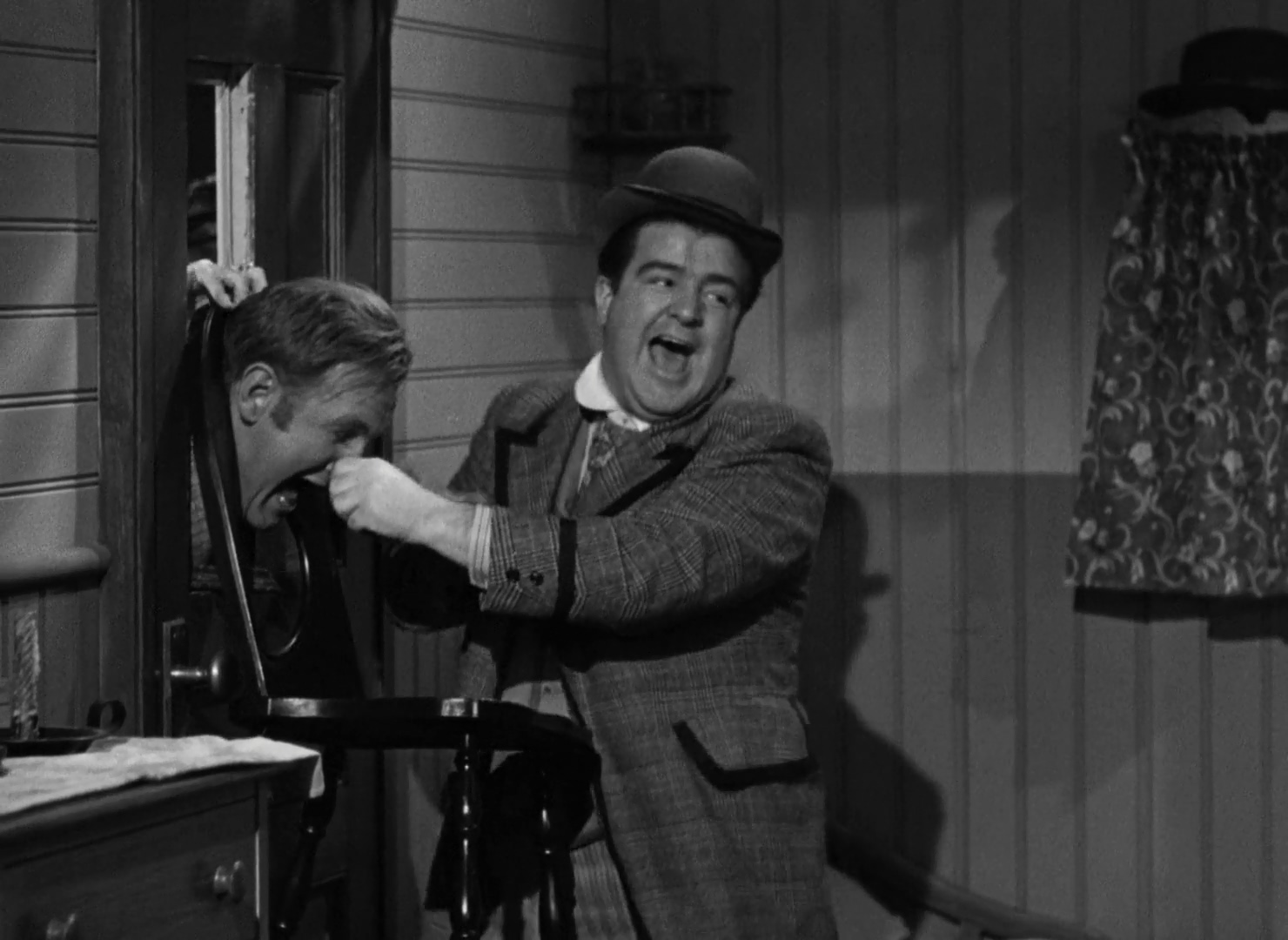 Lou Costello and Joe Sawyer in The Naughty Nineties (1945)