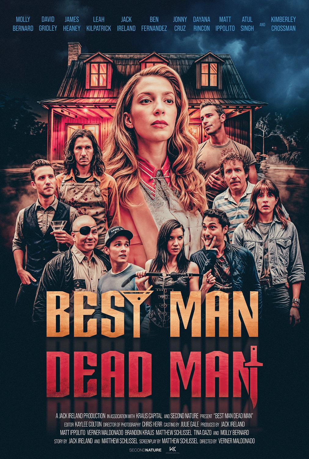 Molly Bernard, Jack Ireland, Atul Singh, Jonny Cruz, Kimberley Crossman, Dayana Rincon, Leah Kilpatrick, David Gridley, James Heaney Jr., Matt Ippolito, and Ben Fernandez in Best Man Dead Man (2024)