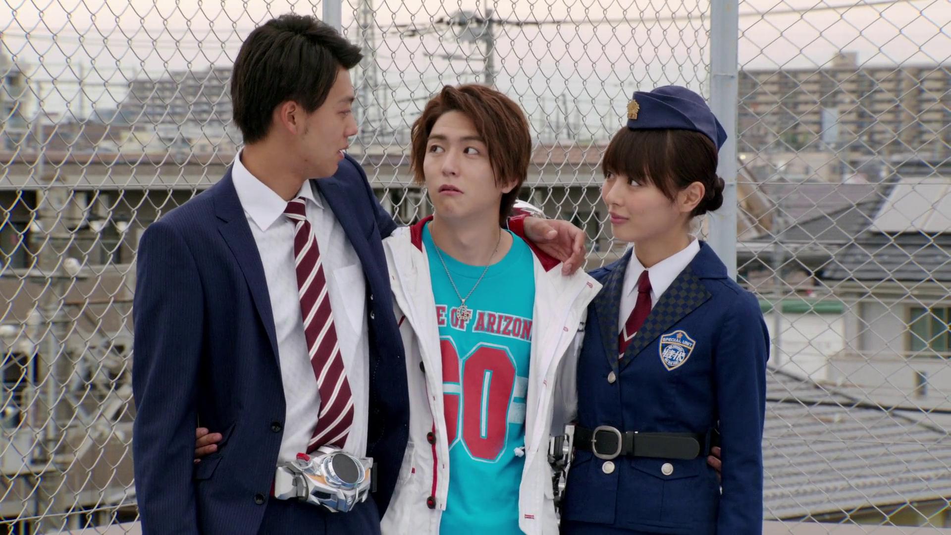 Yû Inaba, Rio Uchida, and Ryoma Takeuchi in Kamen Rider Drive (2014)