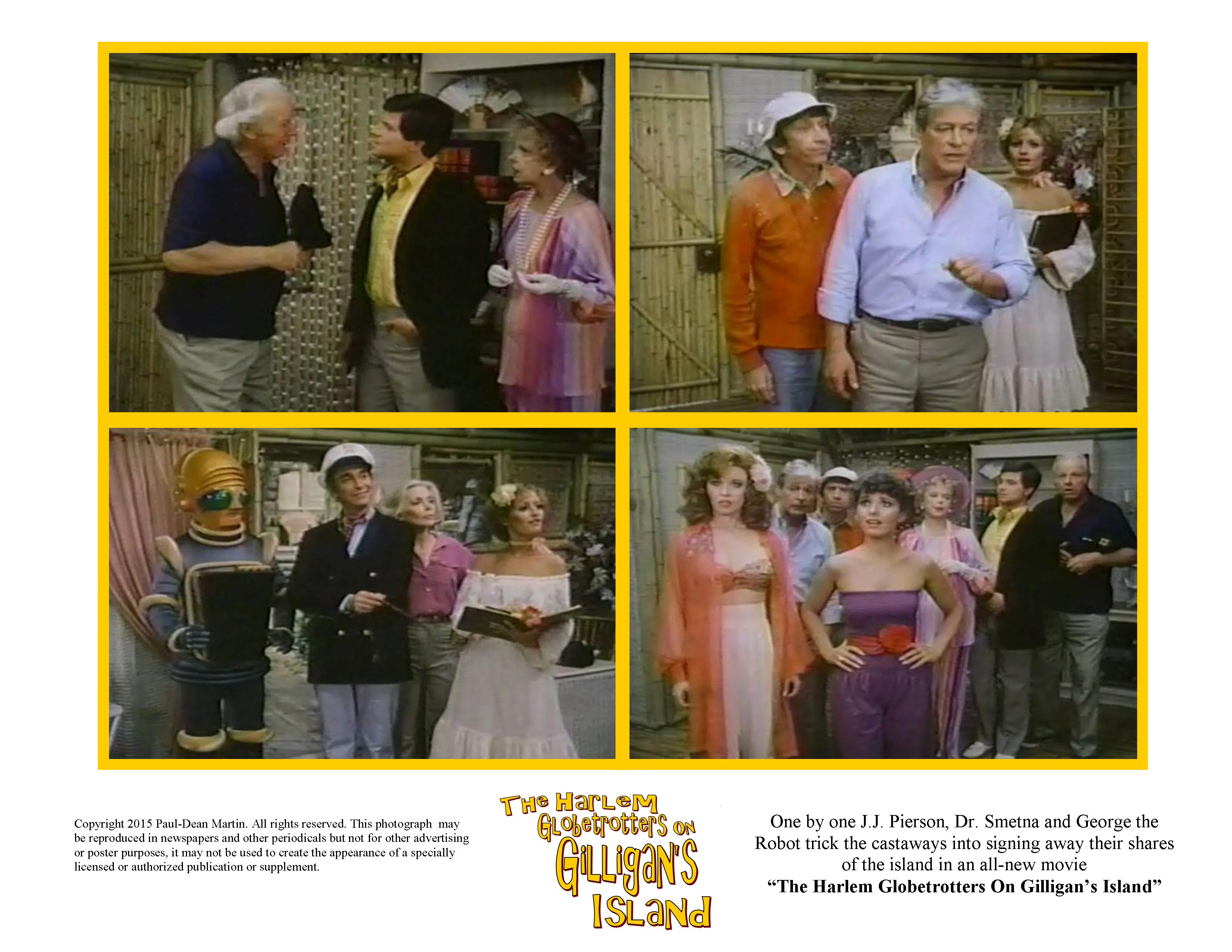 Barbara Bain, Bob Denver, Alan Hale Jr., Martin Landau, Constance Forslund, Russell Johnson, David Ruprecht, Whitney Rydbeck, Natalie Schafer, and Dawn Wells in The Harlem Globetrotters on Gilligan's Island (1981)