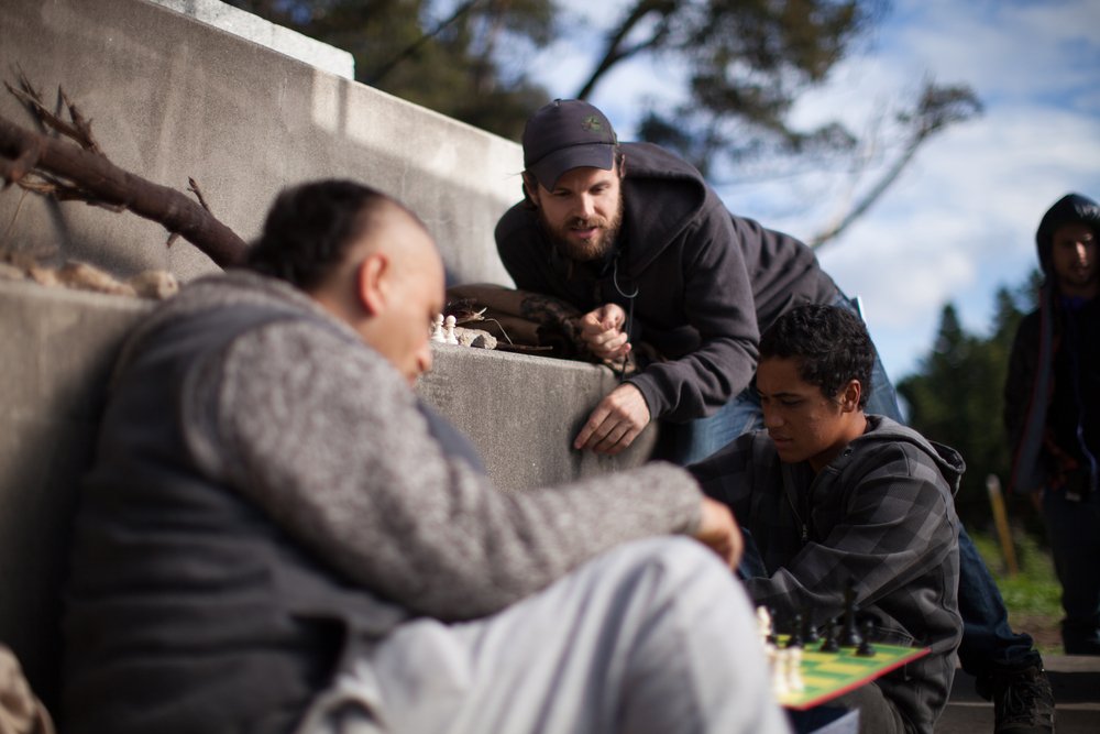 Cliff Curtis, James Napier Robertson, and James Rolleston in The Dark Horse (2014)