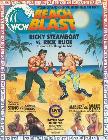 Richard Blood, Steve Borden, Mick Foley, Missy Hyatt, Debra Ann Miceli, and Rick Rude in WCW Beach Blast (1992)