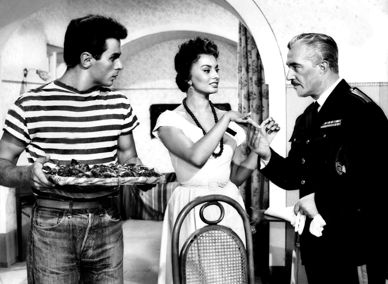 Sophia Loren, Vittorio De Sica, and Antonio Cifariello in Scandal in Sorrento (1955)