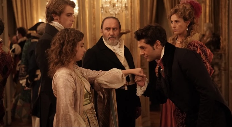 Cécile de France, Xavier Dolan, André Marcon, Salomé Dewaels, and Benjamin Voisin in Illusions perdues (2021)