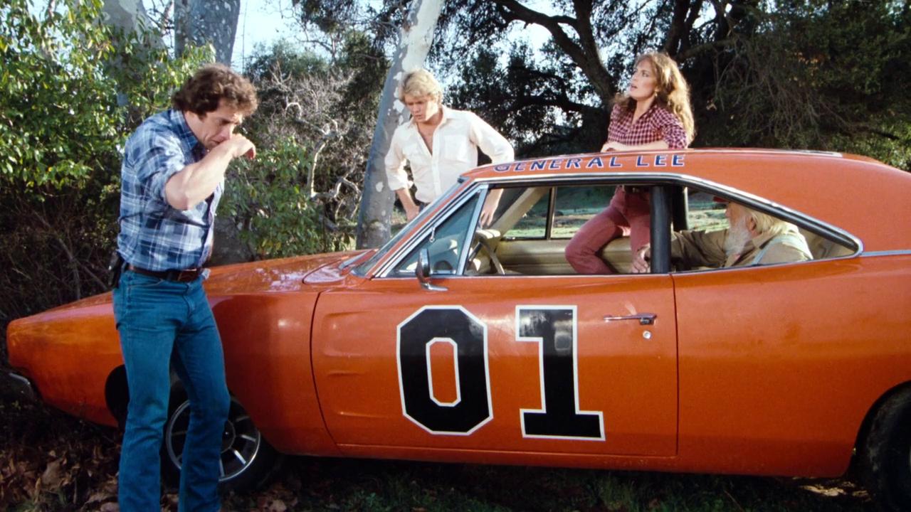 Catherine Bach, Denver Pyle, John Schneider, and Tom Wopat in The Dukes of Hazzard (1979)