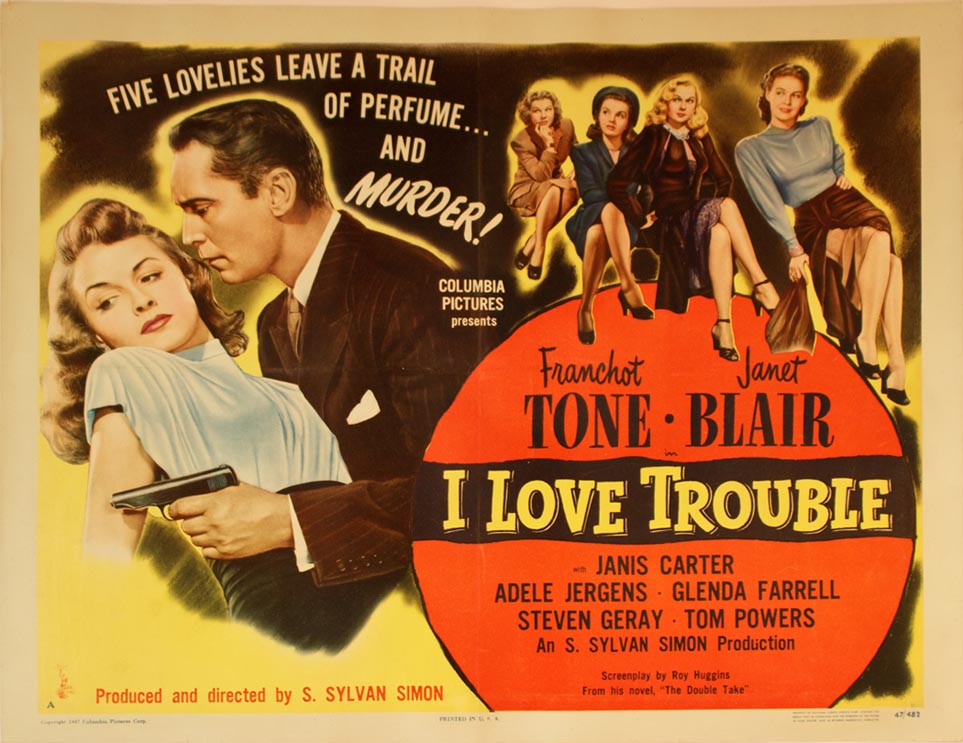 Janet Blair and Franchot Tone in I Love Trouble (1948)