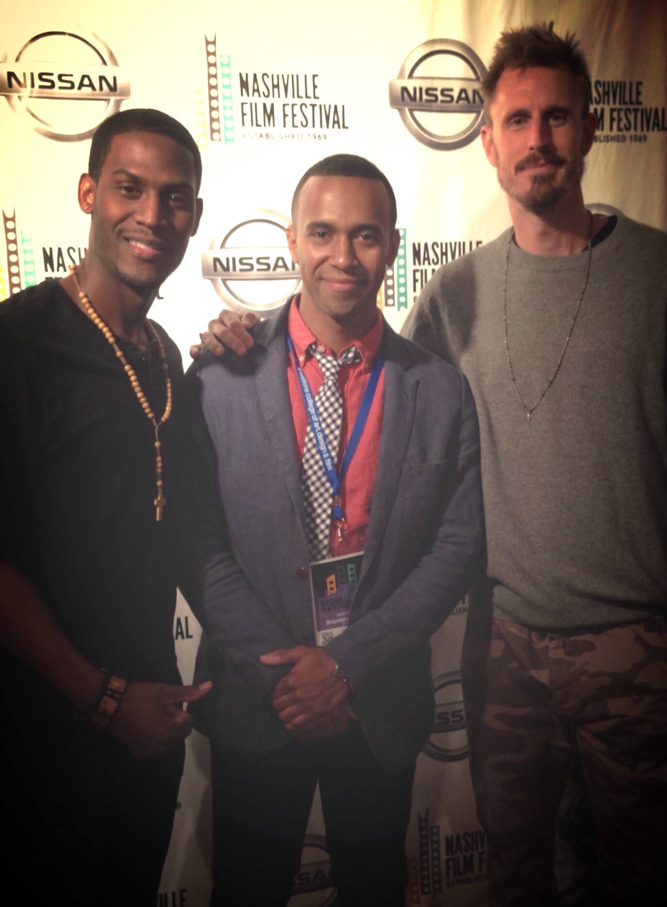 Left to Right: Actor, Sheldon Frett, Actor/Writer/Producer, Brandon Hirsch, and Director/Producer, Sabyn Mayfield at Nashville Film Festival for "Bound" premiere.