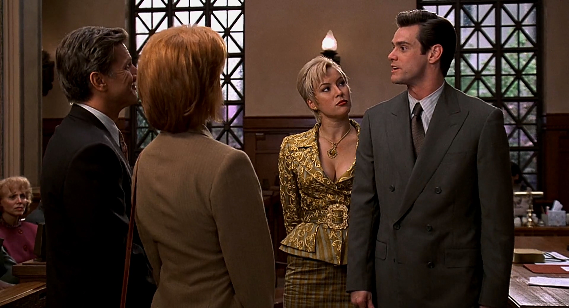 Jim Carrey, Jennifer Tilly, Swoosie Kurtz, and Eric Pierpoint in Liar Liar (1997)