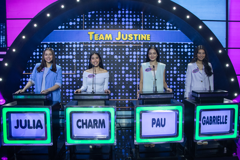 Charm Aranton, Pauline Dimaranan, Gabrielle Hahn, and Julia Montes in Family Feud Philippines (2022)