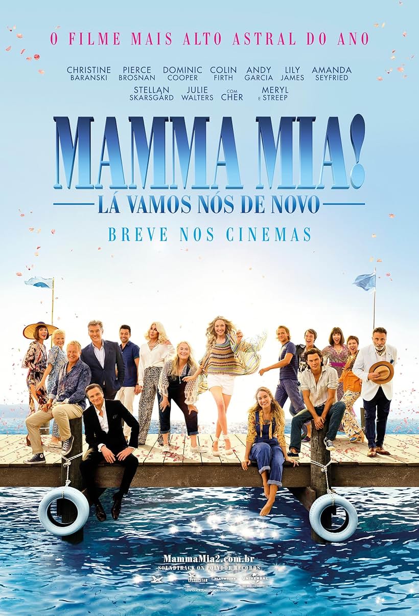 Pierce Brosnan, Colin Firth, Cher, Andy Garcia, Meryl Streep, Stellan Skarsgård, Christine Baranski, Julie Walters, Dominic Cooper, Amanda Seyfried, Hugh Skinner, Jeremy Irvine, Alexa Davies, Lily James, Jessica Keenan Wynn, and Josh Dylan in Mamma Mia! C'est reparti (2018)