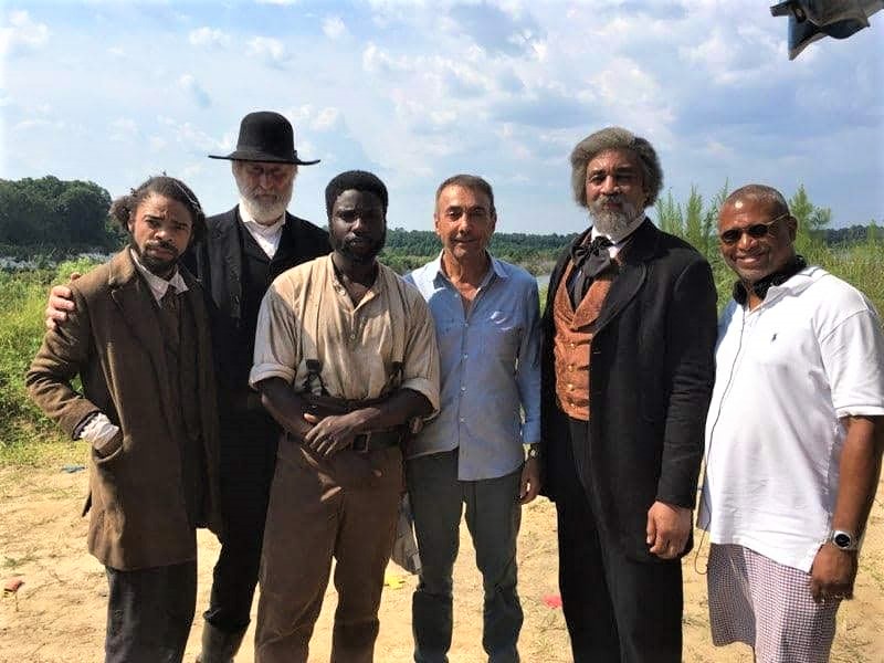 Robert Forte Shannon III - Dangerfield Newby, James Cromwell - John Brown, Dayo Okeniyi - Shields Green, Mark Amin - Director, Harry Lennix - Frederick Douglas and Reggie Hudlin - Producer on set of "Emperor"