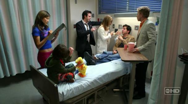 David Arquette, Jonathan Silverman, Kelly Hu, Greg Germann, Lori Loughlin, and Jackson Bond in In Case of Emergency (2007)