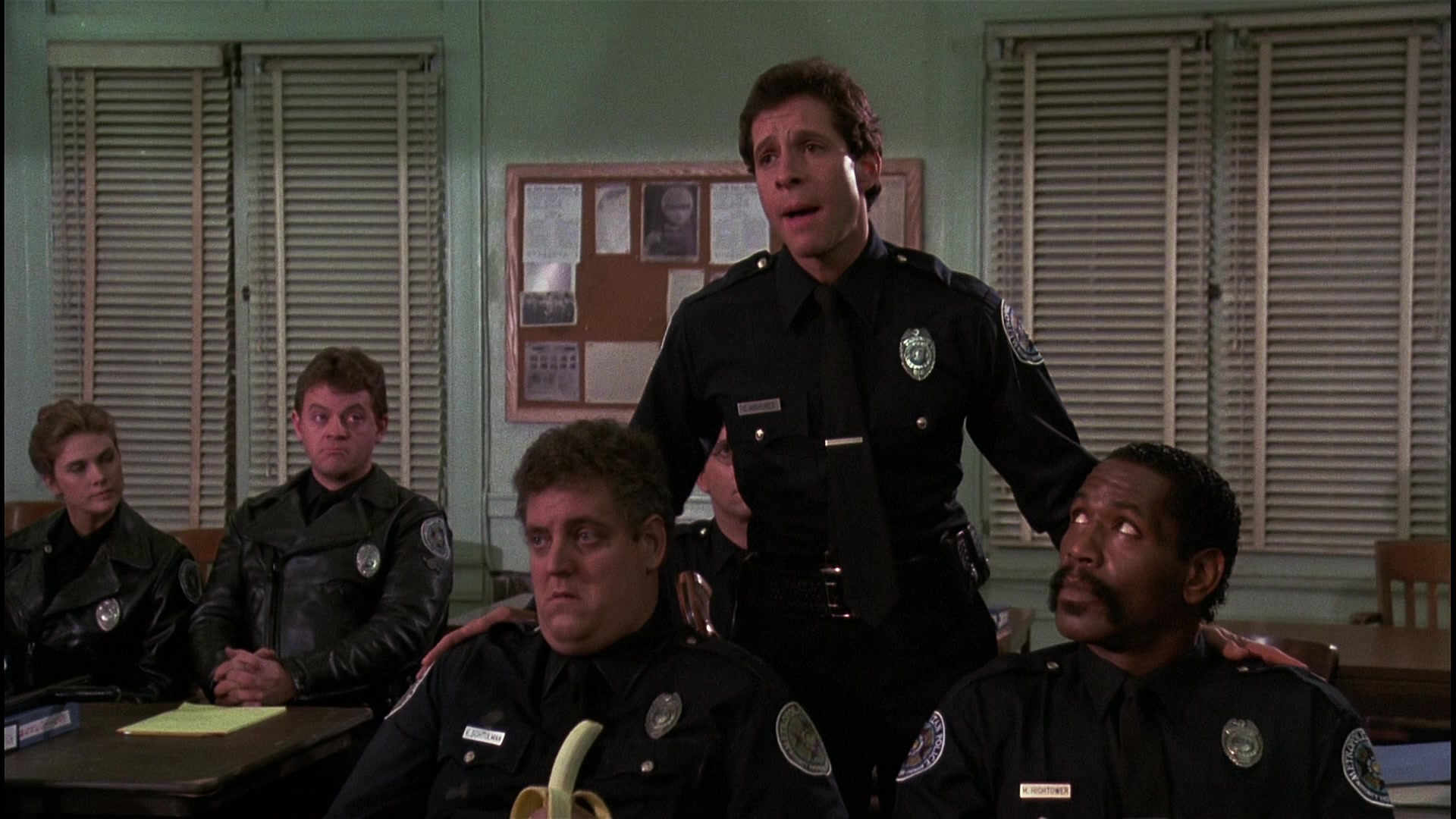 Steve Guttenberg, Colleen Camp, David Graf, Bubba Smith, and Peter Van Norden in Police Academy 2: Their First Assignment (1985)