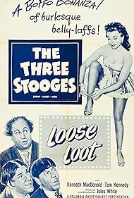 Moe Howard, Larry Fine, Nanette Bordeaux, and Shemp Howard in Loose Loot (1953)