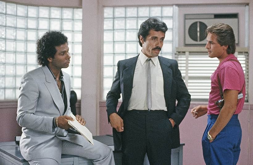 Don Johnson, Edward James Olmos, and Philip Michael Thomas at an event for Miami Vice (1984)