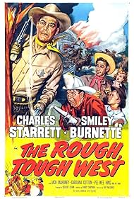 Smiley Burnette, Carolina Cotton, Tommy Ivo, Jock Mahoney, and Charles Starrett in The Rough, Tough West (1952)