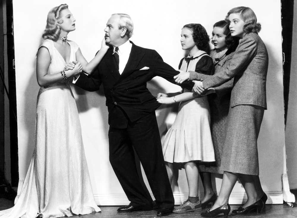 Binnie Barnes, Deanna Durbin, Nan Grey, Barbara Read, and Charles Winninger in Three Smart Girls (1936)