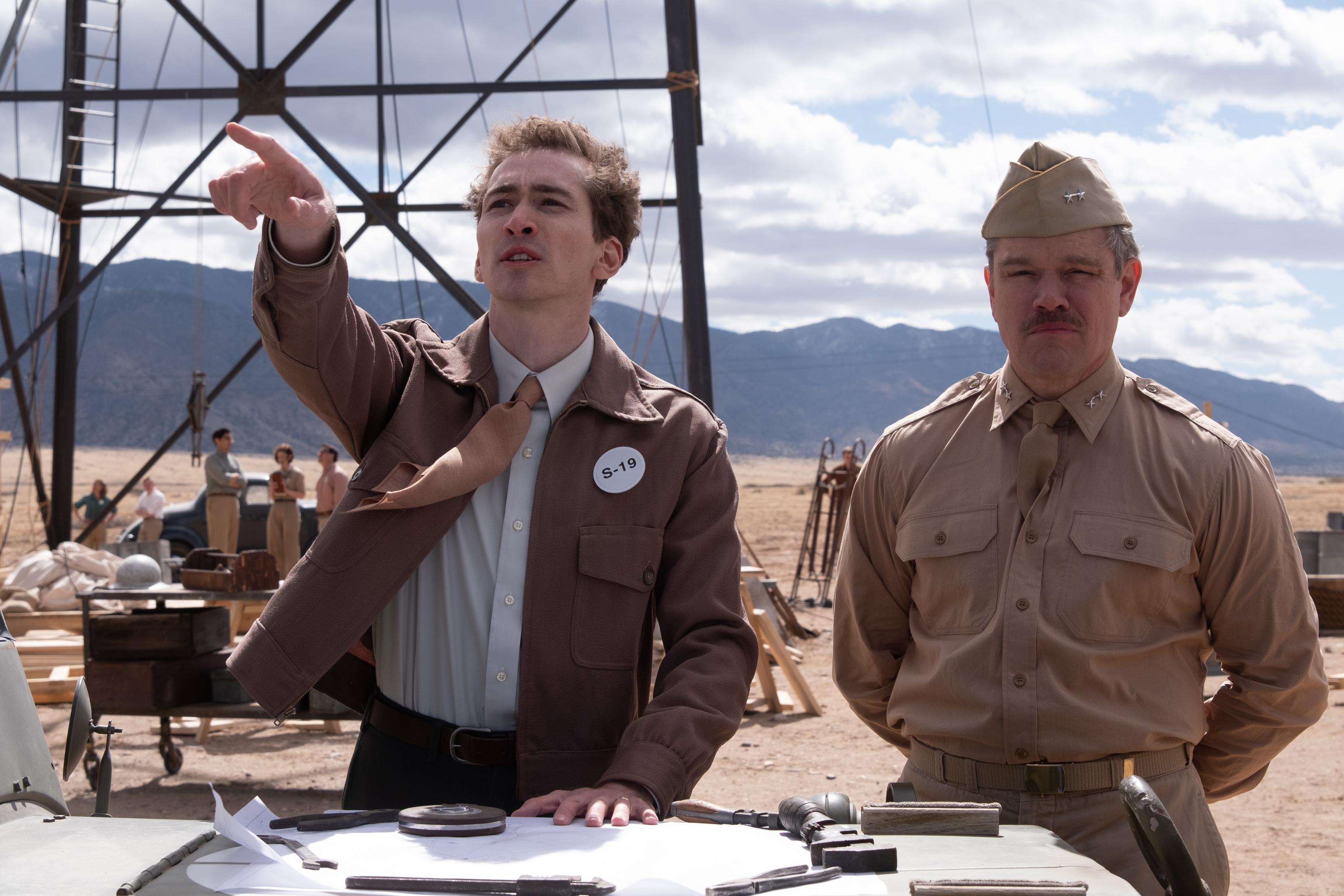 Matt Damon and Dylan Arnold in Oppenheimer (2023)