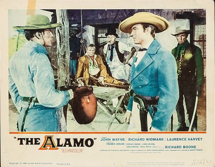 Richard Widmark, Laurence Harvey, Ken Curtis, John Dierkes, William Henry, and Patrick Wayne in The Alamo (1960)