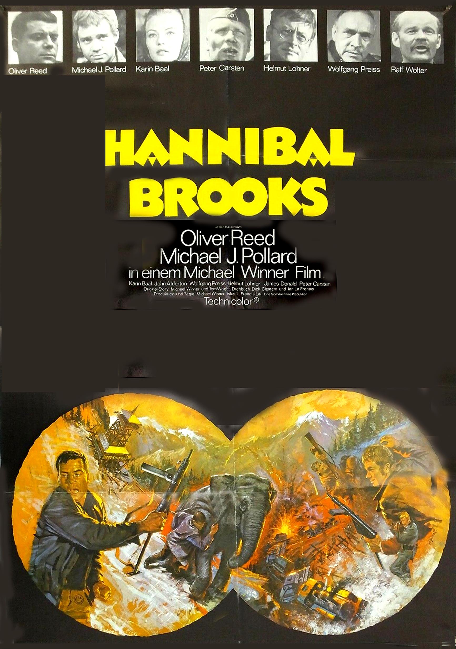 Oliver Reed, Wolfgang Preiss, Karin Baal, Peter Carsten, Helmuth Lohner, Michael J. Pollard, and Ralf Wolter in Hannibal Brooks (1969)