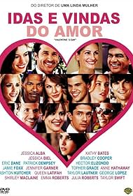 Julia Roberts, Patrick Dempsey, Queen Latifah, Anne Hathaway, Jessica Alba, Jessica Biel, Jamie Foxx, Jennifer Garner, Ashton Kutcher, Bradley Cooper, Topher Grace, George Lopez, Emma Roberts, Taylor Lautner, and Taylor Swift in Idas e Vindas do Amor (2010)