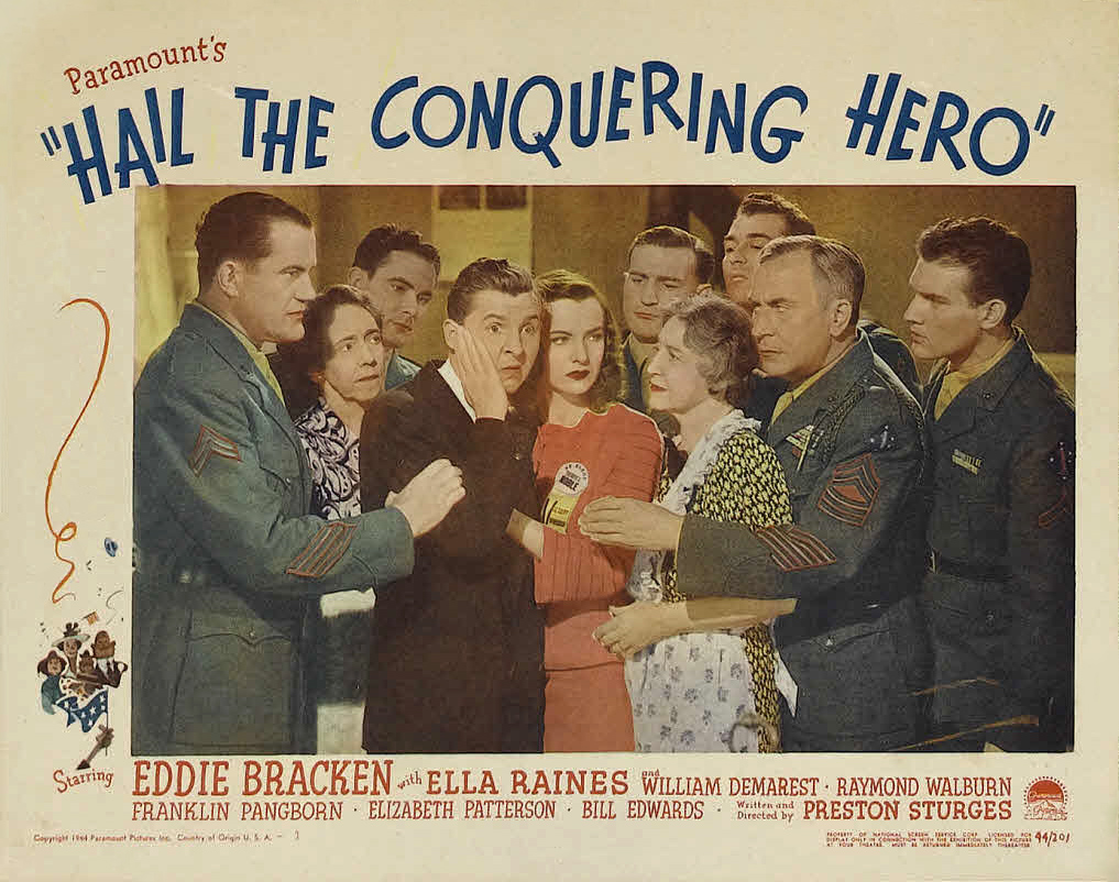 Eddie Bracken, Georgia Caine, James Damore, William Demarest, Jimmie Dundee, Bill Edwards, Elizabeth Patterson, Ella Raines, and Freddie Steele in Hail the Conquering Hero (1944)