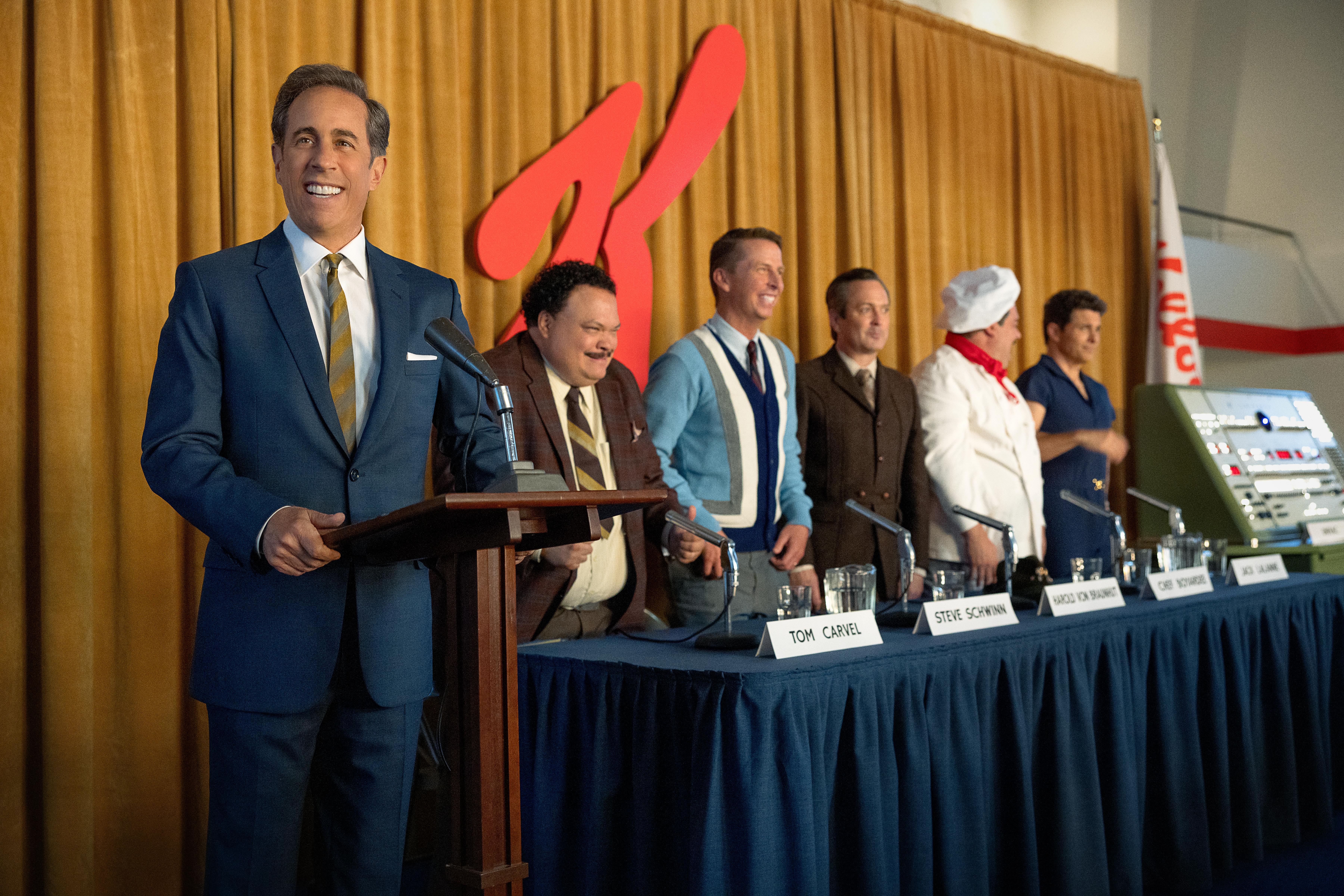 Jerry Seinfeld, James Marsden, Thomas Lennon, Adrian Martinez, Bobby Moynihan, and Jack McBrayer in Unfrosted (2024)