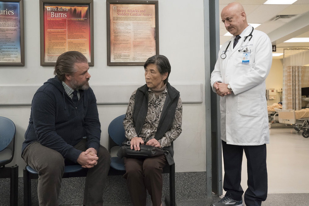 Wai Ching Ho, Anupam Kher, and Tyler Labine in New Amsterdam (2018)