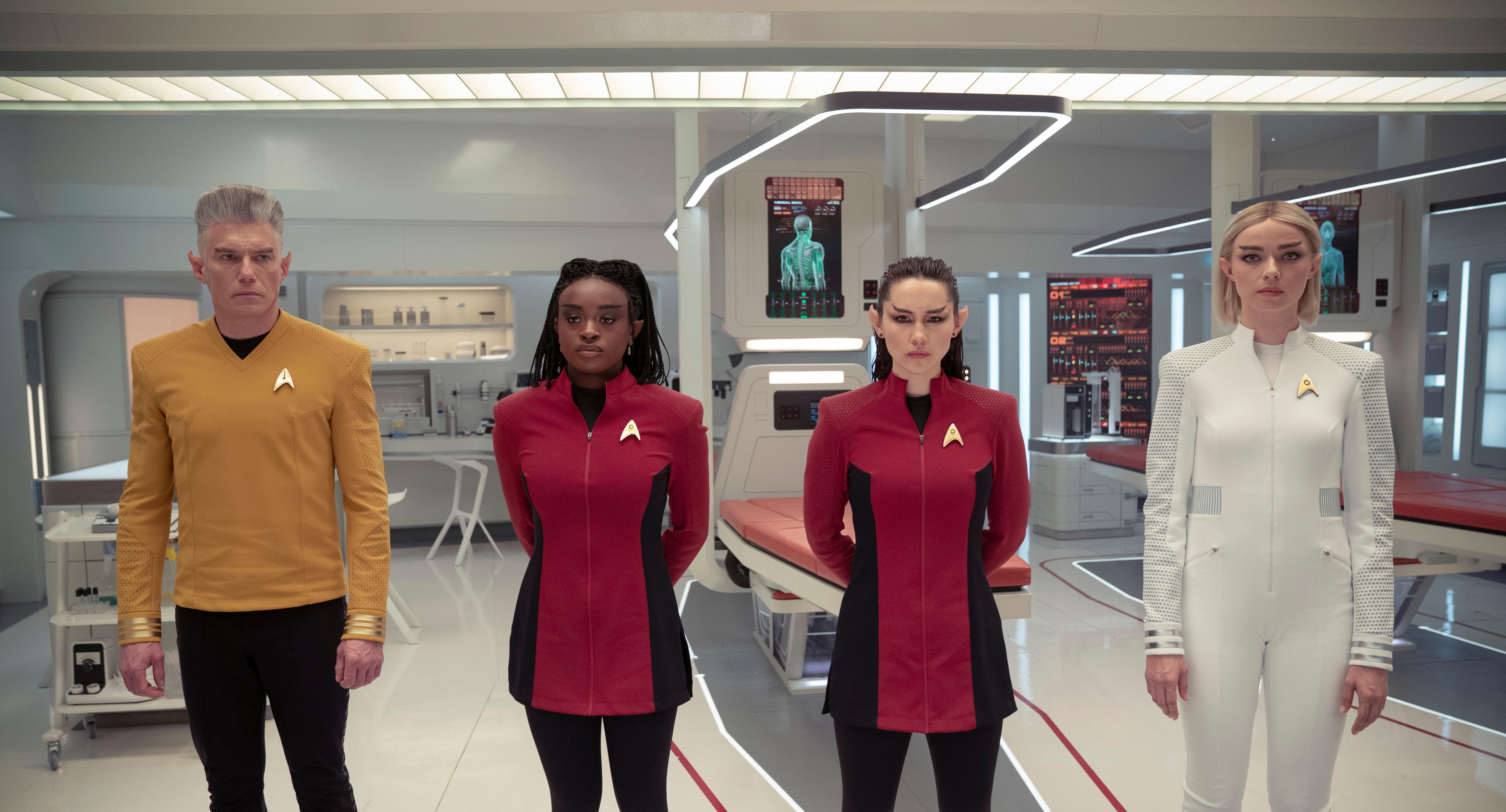 Anson Mount, Celia Rose Gooding, Christina Chong, and Jess Bush in Star Trek: Strange New Worlds (2022)