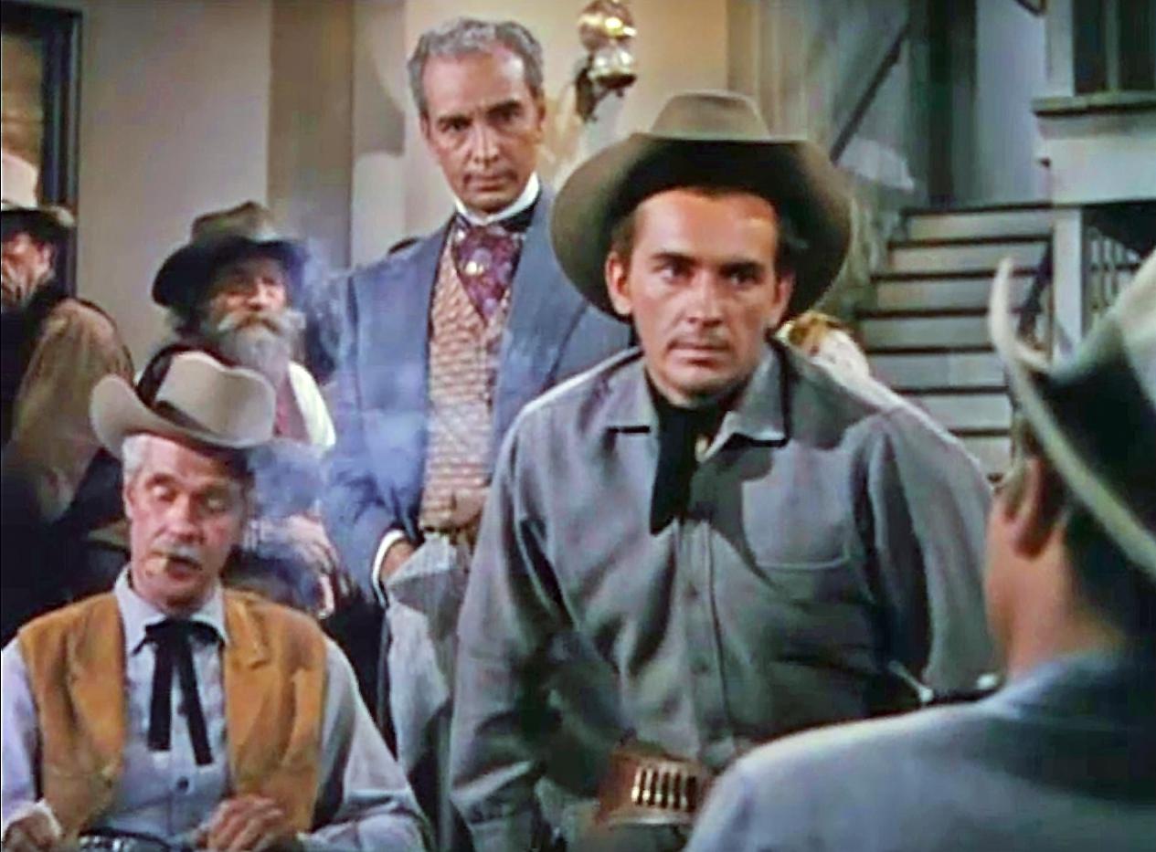 Jack Kelly, Paul Kelly, and Donald Randolph in Gunsmoke (1953)