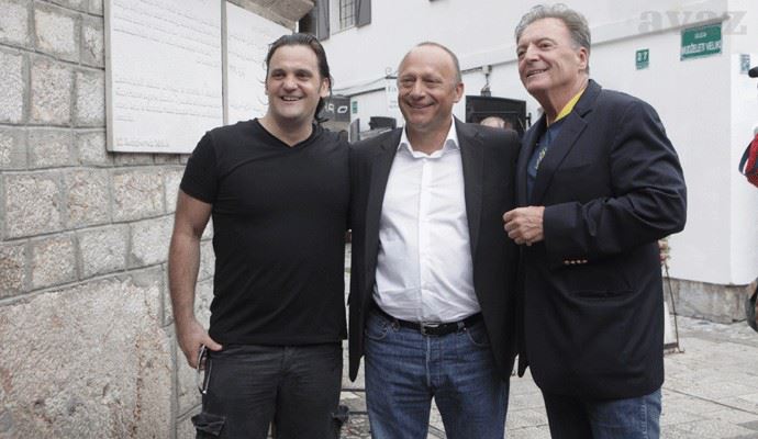 Ante Novakovic, Mirsad Puravatra (Sarajevo Film Festival Director), Armand Assante in the Old City Sarajevo for the Festival