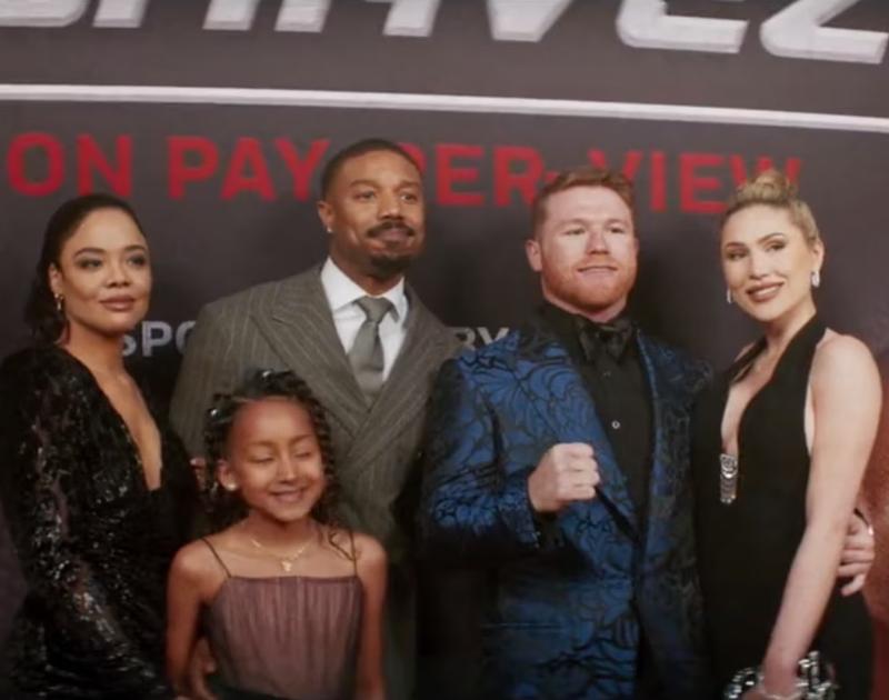 Michael B. Jordan, Mila Davis-Kent, Fernanda Gomez, Tessa Thompson, and Canelo Álvarez in Creed III: Rocky's Legacy (2023)