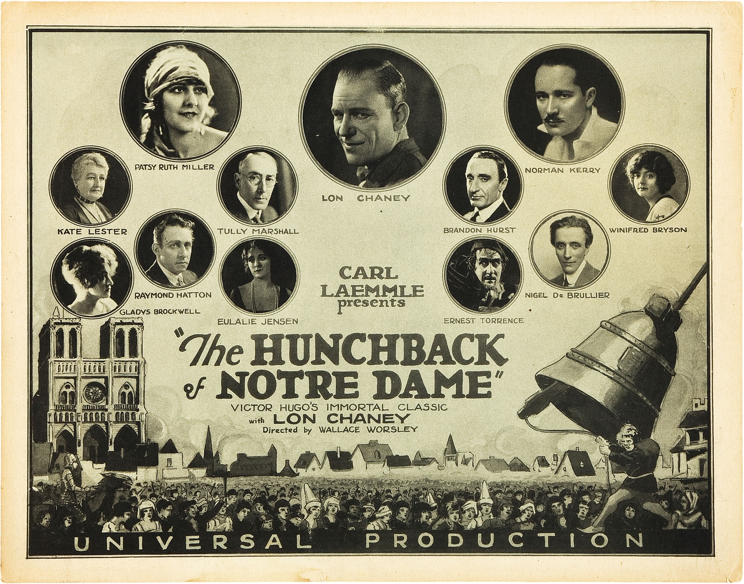 Gladys Brockwell, Winifred Bryson, Lon Chaney, Nigel De Brulier, Raymond Hatton, Brandon Hurst, Eulalie Jensen, Norman Kerry, Kate Lester, Tully Marshall, Patsy Ruth Miller, and Ernest Torrence in The Hunchback of Notre Dame (1923)