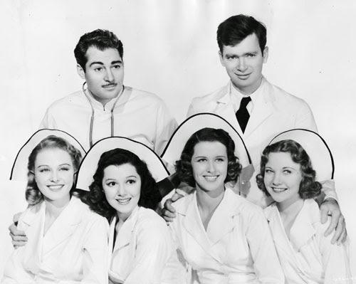 Buddy Ebsen, Mary Howard, Alan Marshal, Una Merkel, Florence Rice, and Ann Rutherford in Four Girls in White (1939)