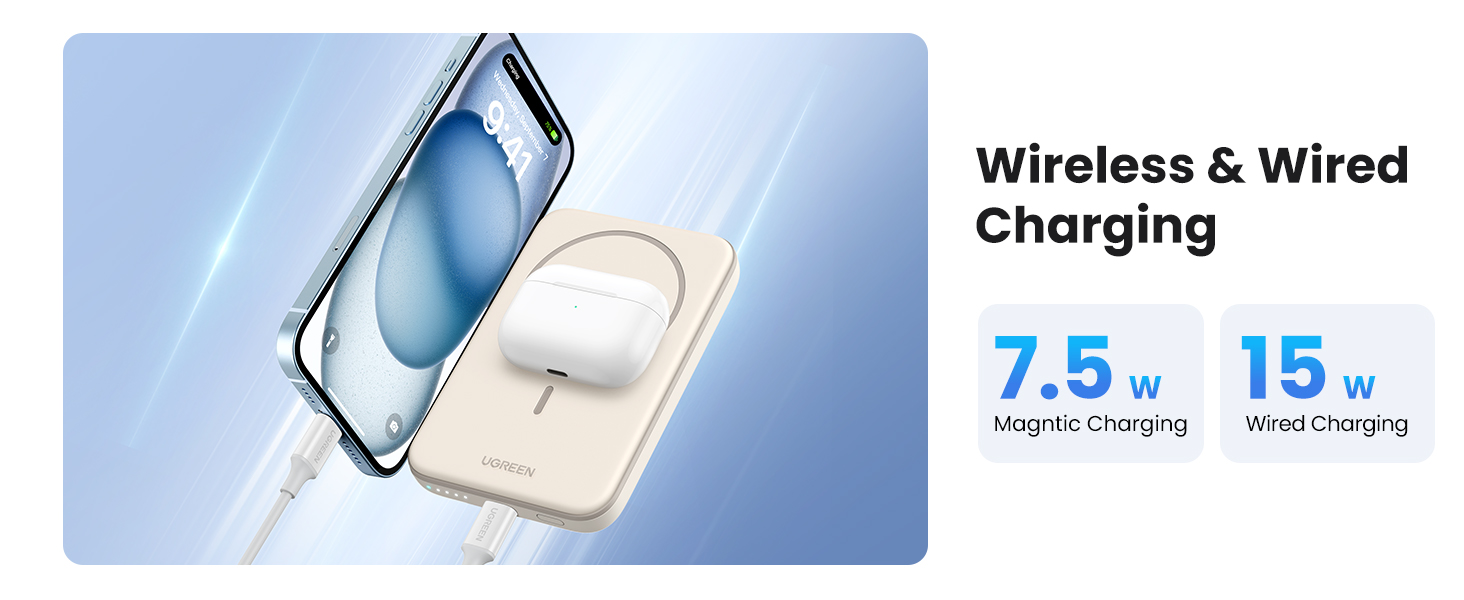 UGREEN Wireless Magnetic Power Bank 5000mAh kabelloses und kabelgebundenes Laden